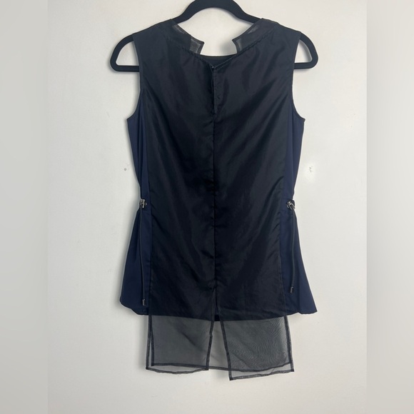NEW INCLAN Studio Navy Black Cupra Silk Organza Sleeveless Blouse Lagenlook XS - Picture 8 of 12